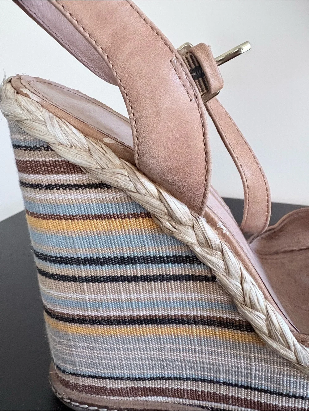 Aldo Blush Pink Multicolor Striped Wedge Espadrilles